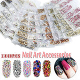 1440Pcs Glitter Rhinestones Crystal Clear Flat Bottom Glass Nail Art Nail Drill - Lake Blue - Front View