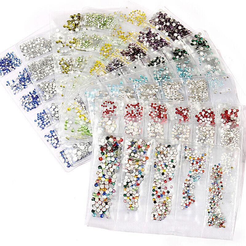 1440Pcs Glitter Rhinestones Crystal Clear Flat Bottom Glass Nail Art Nail Drill - Lake Blue