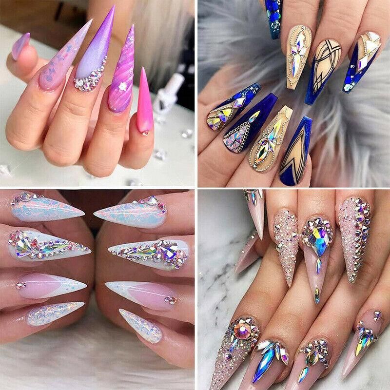 1440Pcs Glitter Rhinestones Crystal Clear Flat Bottom Glass Nail Art Nail Drill - Lake Blue