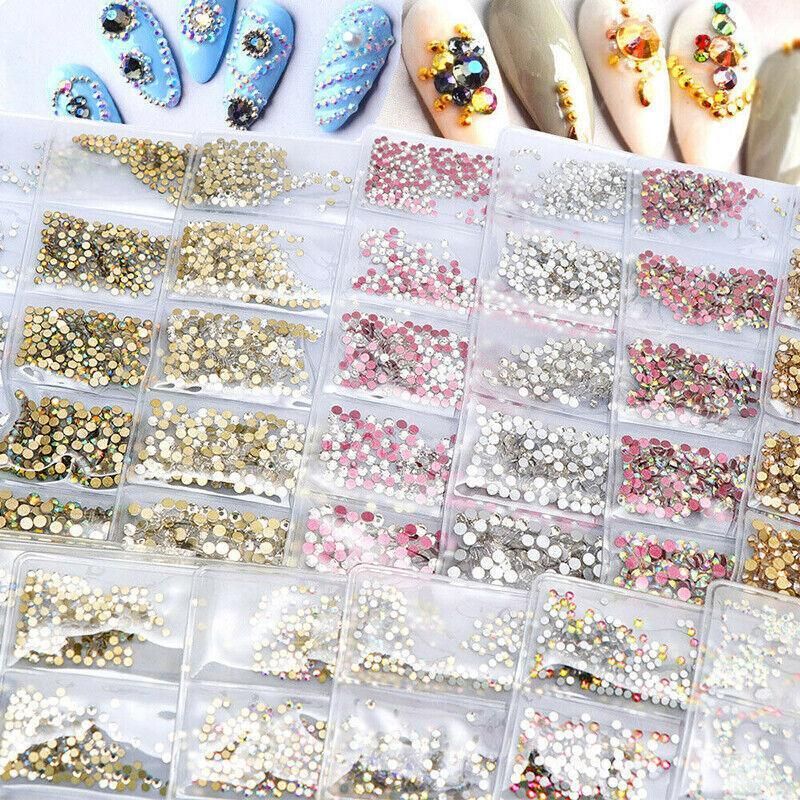 1440Pcs Glitter Rhinestones Crystal Clear Flat Bottom Glass Nail Art Nail Drill - Lake Blue