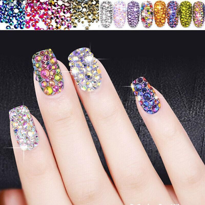 1440Pcs Glitter Rhinestones Crystal Clear Flat Bottom Glass Nail Art Nail Drill - Lake Blue