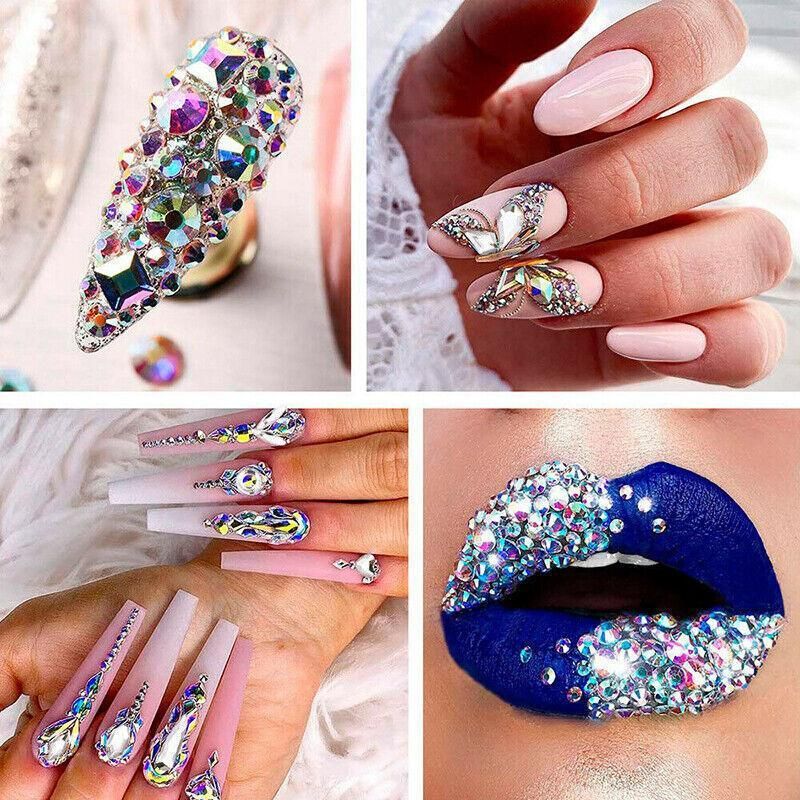1440Pcs Glitter Rhinestones Crystal Clear Flat Bottom Glass Nail Art Nail Drill - Lake Blue