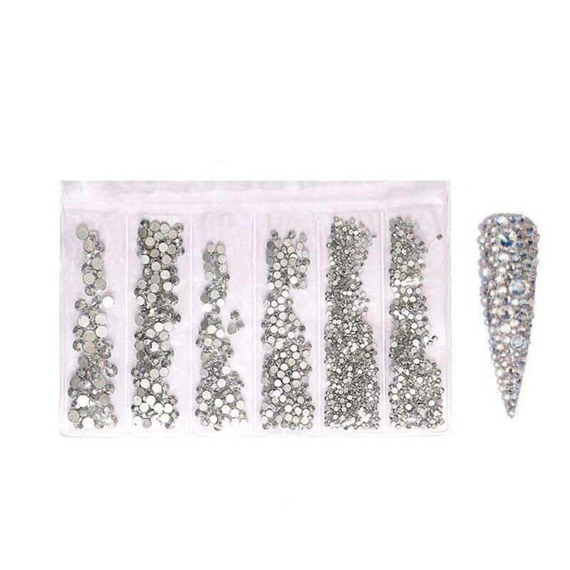 1440Pcs Glitter Rhinestones Crystal Clear Flat Bottom Glass Nail Art Nail Drill - Lake Blue