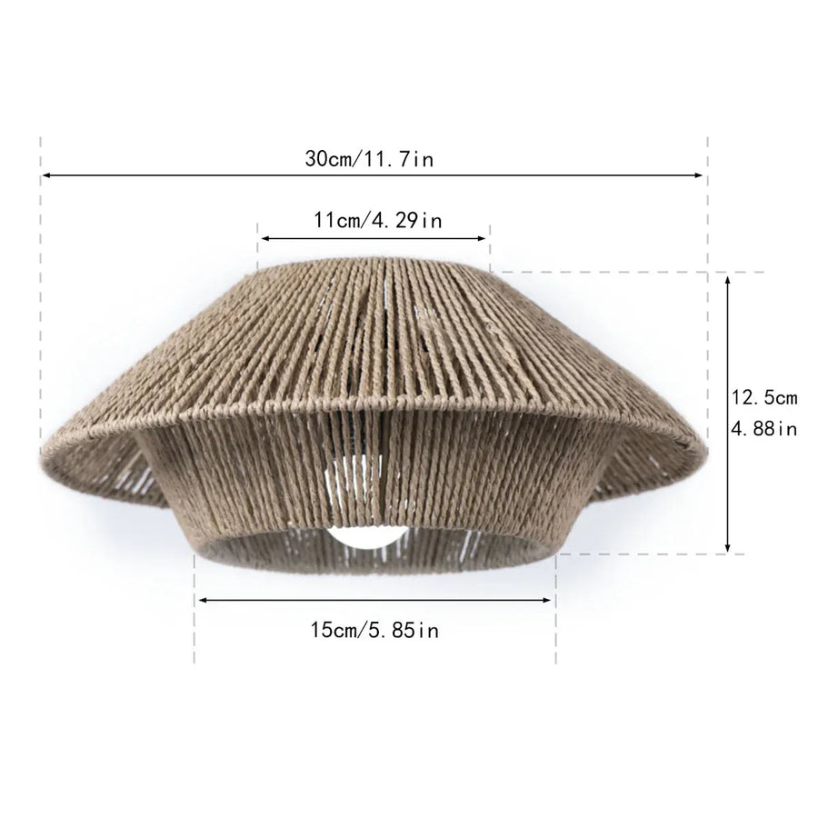 Hand Woven Paper Rope Pendant Lampshade Boho Rattan Style - Yellow