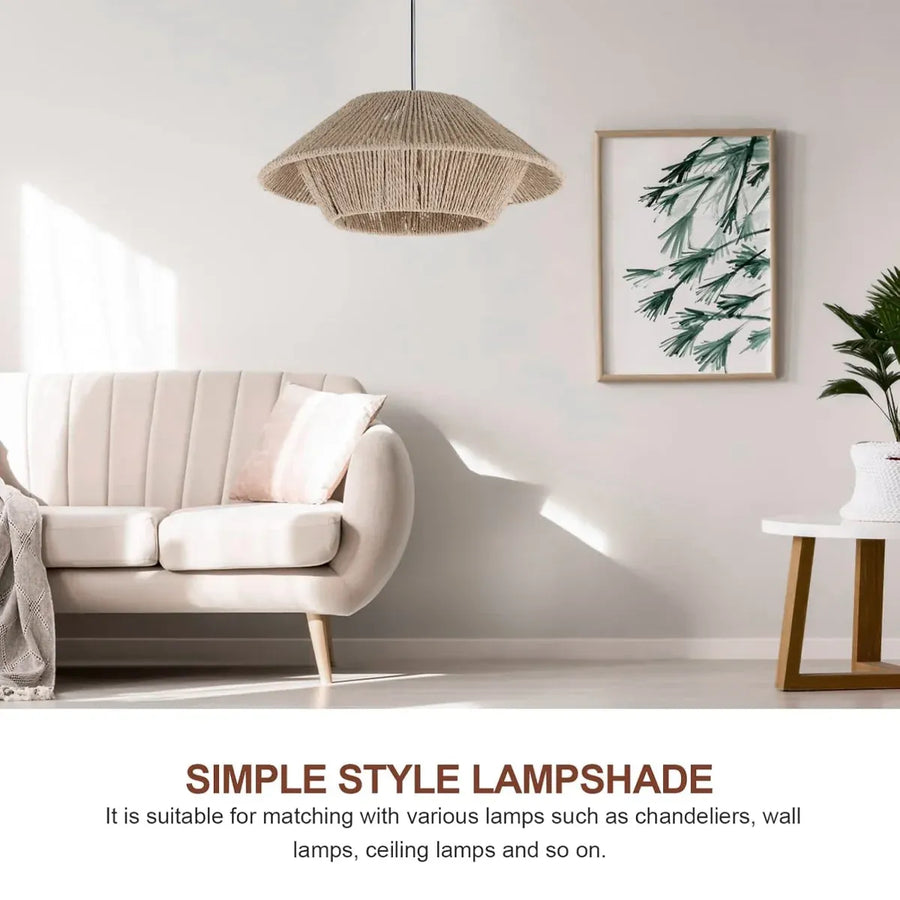 Hand Woven Paper Rope Pendant Lampshade Boho Rattan Style - Yellow