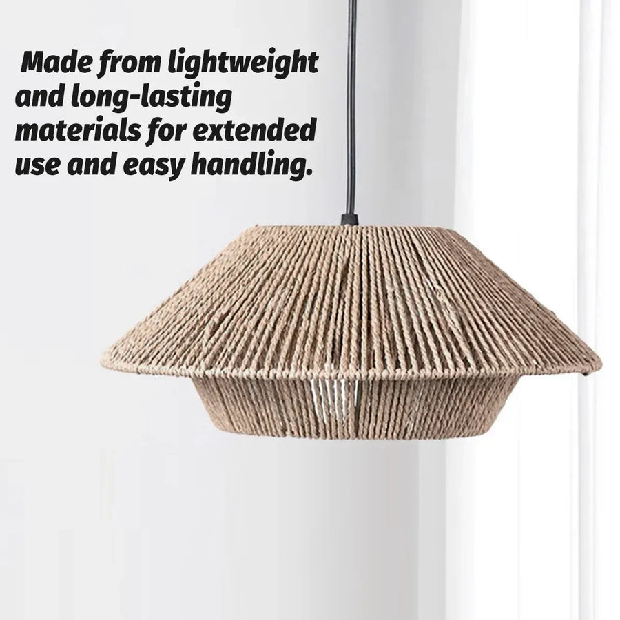 Hand Woven Paper Rope Pendant Lampshade Boho Rattan Style - Yellow
