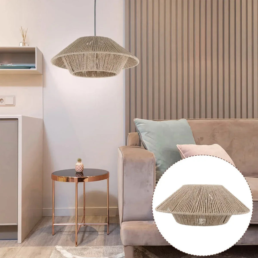 Hand Woven Paper Rope Pendant Lampshade Boho Rattan Style - Yellow