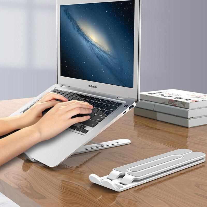 Adjustable Folding Laptop Stand for Desk Portable Tablet Holder Riser Bracket - Black