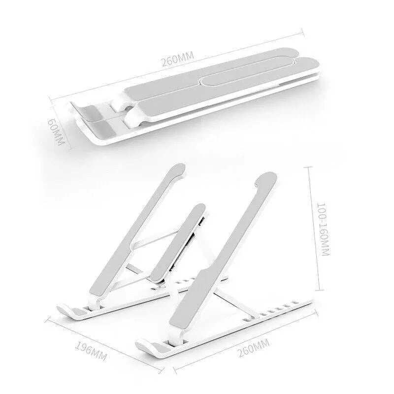 Adjustable Folding Laptop Stand for Desk Portable Tablet Holder Riser Bracket - White