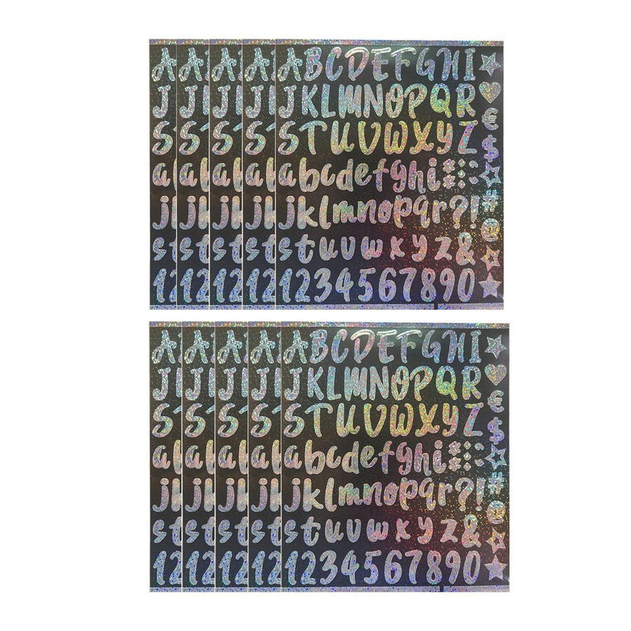 10pcs DIY Laser Alphanumeric Stickers Colourful Flash Labels Craft Decoration