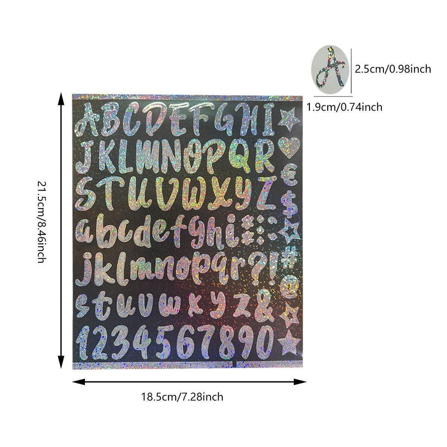 10pcs DIY Laser Alphanumeric Stickers Colourful Flash Labels Craft Decoration