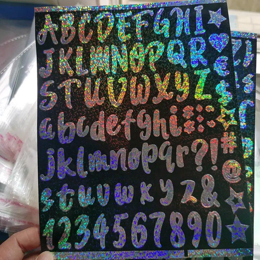 10pcs DIY Laser Alphanumeric Stickers Colourful Flash Labels Craft Decoration