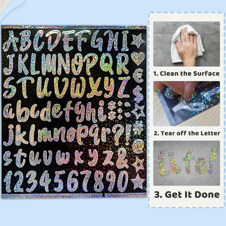 10pcs DIY Laser Alphanumeric Stickers Colourful Flash Labels Craft Decoration