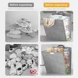 Foldable Laundry Basket Wall Mounted Clothes Storage Basket Household Organizer - Beige - Top-Down View