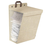 Foldable Laundry Basket Wall Mounted Clothes Storage Basket Household Organizer - Beige - Close-Up Angle
