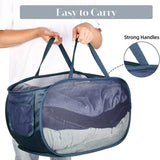 Large Folding Laundry Basket Collapsible Storage Organizer Dirty Clothes Hamper - Green - 45-Degree Angle