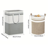 Foldable Canvas Laundry Basket for Dirty Clothes Storage Bag Hamper Organizer - Grey - Side View