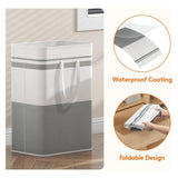 Foldable Canvas Laundry Basket for Dirty Clothes Storage Bag Hamper Organizer - Grey - Top-Down View