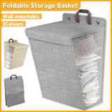Foldable Laundry Basket Wall Mounted Clothes Storage Basket Household Organizer - Grey
