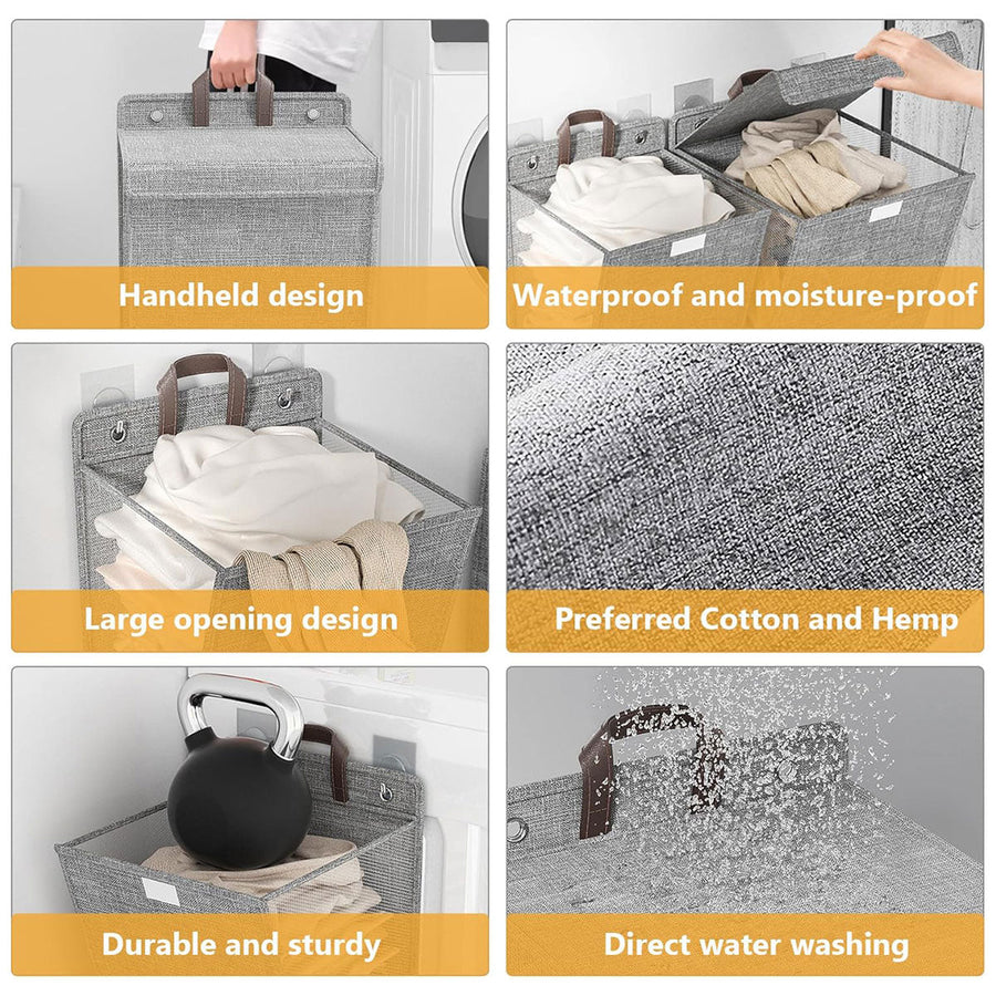 Foldable Laundry Basket Wall Mounted Clothes Storage Basket Household Organizer - Grey