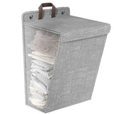 Foldable Laundry Basket Wall Mounted Clothes Storage Basket Household Organizer - Grey - Rear View