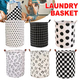 Foldable Laundry Basket Dirty Clothes Hamper Toy Storage Organizer Storage Bin - Black And White Chess - Front View