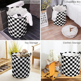 Foldable Laundry Basket Dirty Clothes Hamper Toy Storage Organizer Storage Bin - Black And White Chess - Rear View