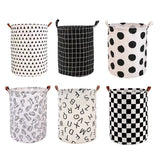Foldable Laundry Basket Dirty Clothes Hamper Toy Storage Organizer Storage Bin - Black And White Chess - Side View