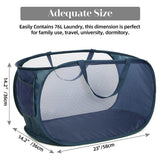 Large Folding Laundry Basket Collapsible Storage Organizer Dirty Clothes Hamper - Navy - Side View