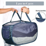 Large Folding Laundry Basket Collapsible Storage Organizer Dirty Clothes Hamper - Navy - 45-Degree Angle