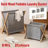 Wooden Collapsible Laundry Basket Dirty Clothes Storage Household Organizer - Beige-S