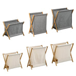 Wooden Collapsible Laundry Basket Dirty Clothes Storage Household Organizer - Beige-S