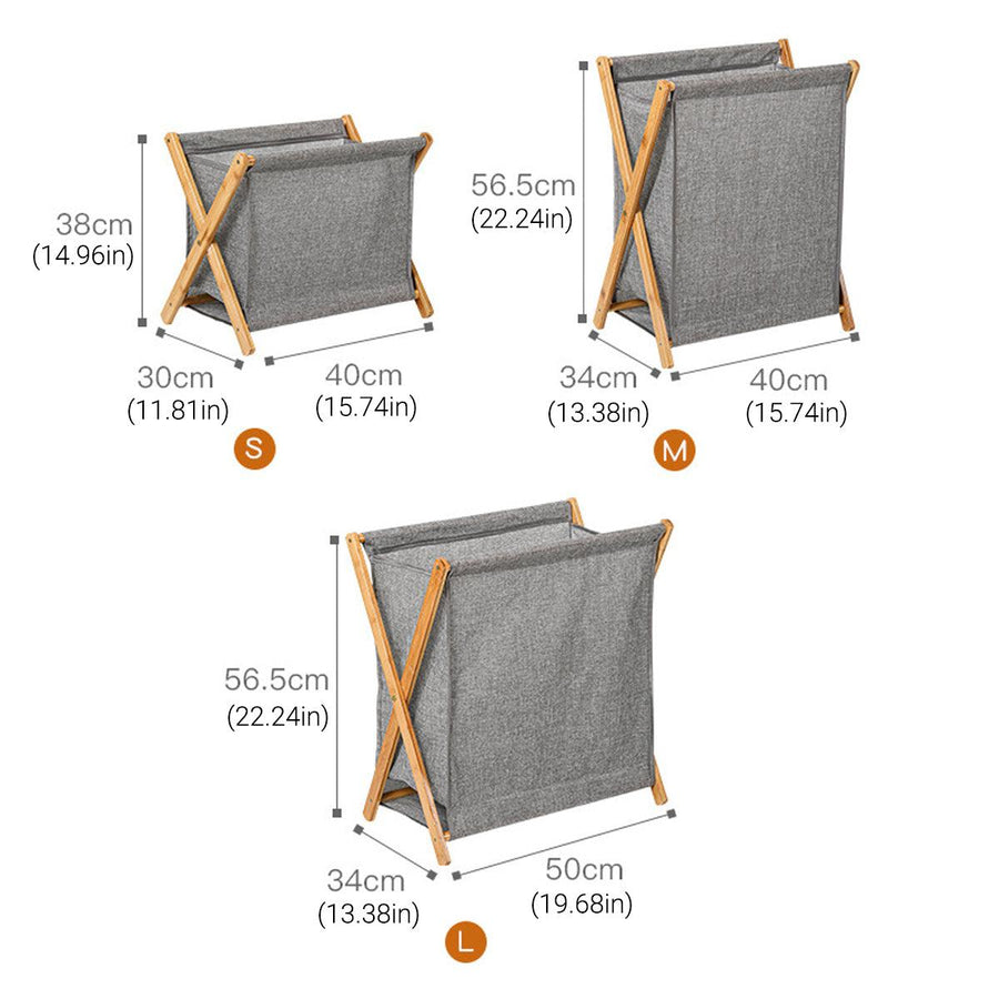 Wooden Collapsible Laundry Basket Dirty Clothes Storage Household Organizer - Beige-S