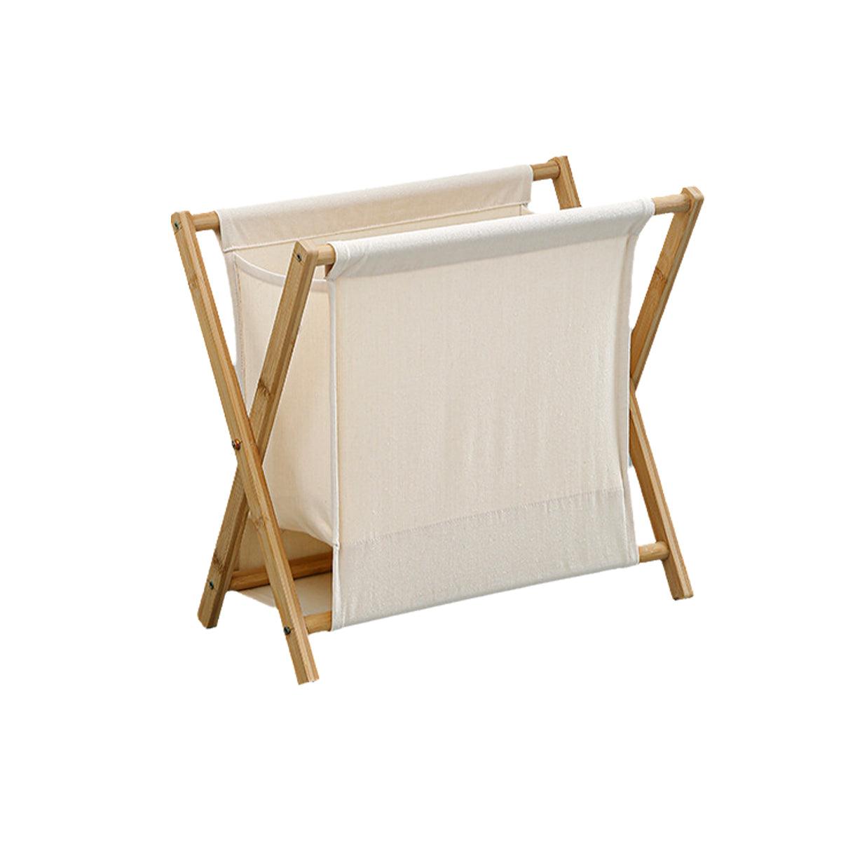 Wooden Collapsible Laundry Basket Dirty Clothes Storage Household Organizer - Beige-S