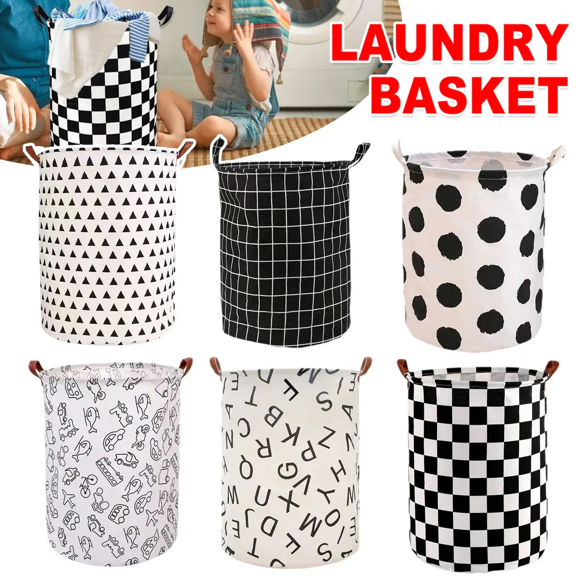 Foldable Laundry Basket Dirty Clothes Hamper Toy Storage Organizer Storage Bin - English Letters
