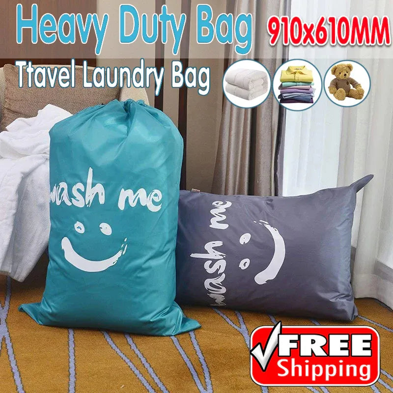 Laundry Bag Travel For Dirty Clothes Camping Drawstring Closure Washing Machines - Grey