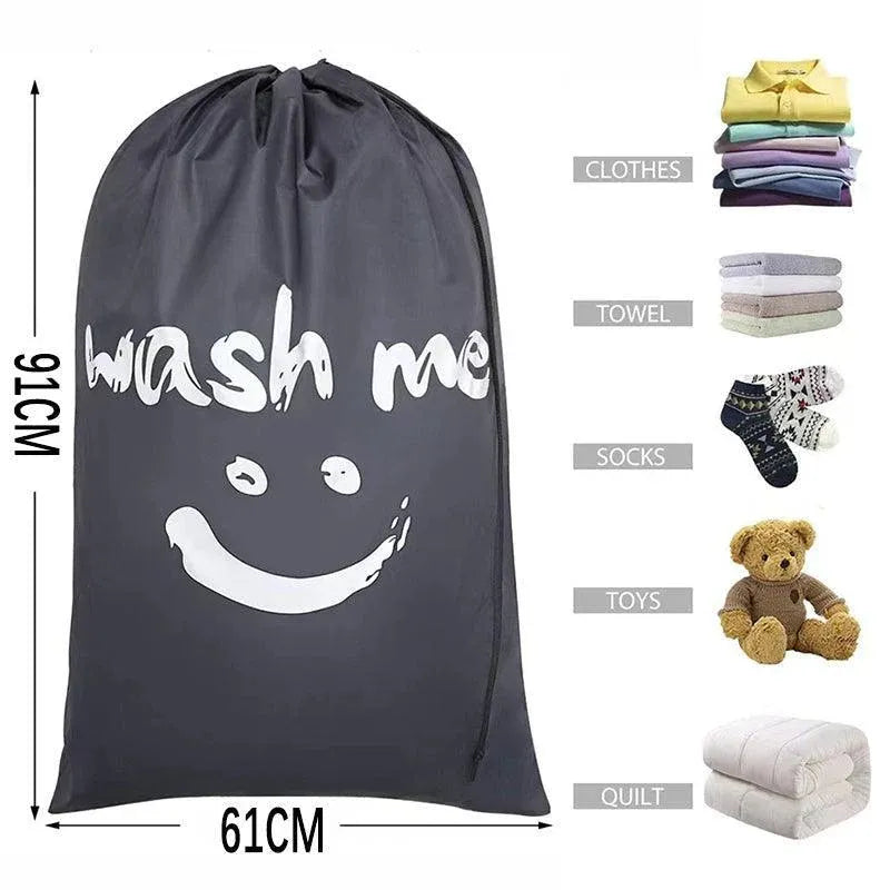 Laundry Bag Travel For Dirty Clothes Camping Drawstring Closure Washing Machines - Grey