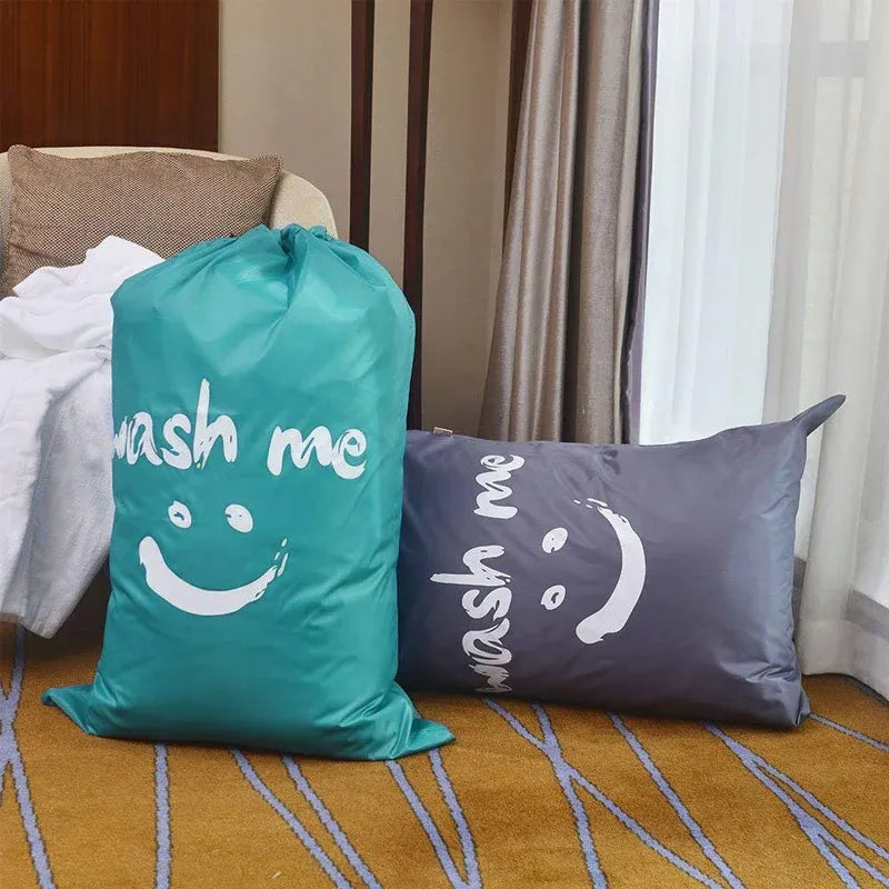 Laundry Bag Travel For Dirty Clothes Camping Drawstring Closure Washing Machines - Grey