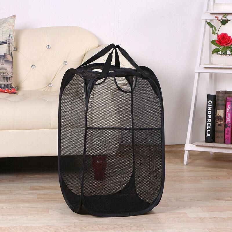 2PCS Foldable Mesh Laundry Hampers with Handles and Pocket for Clothes Storage