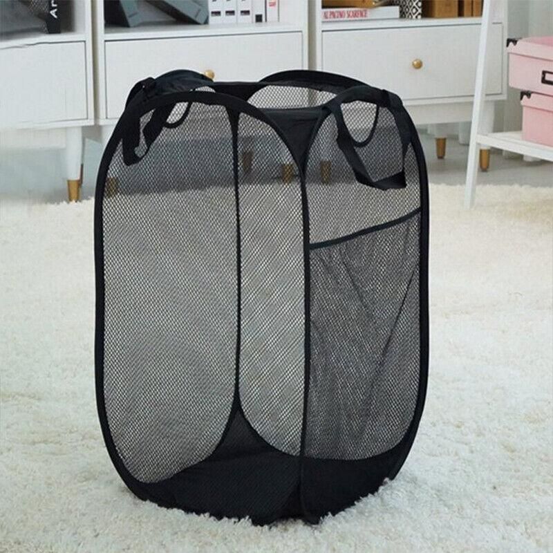 2PCS Foldable Mesh Laundry Hampers with Handles and Pocket for Clothes Storage