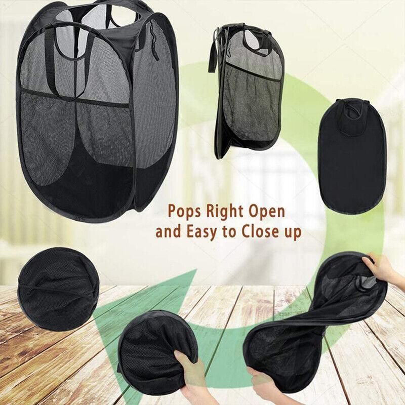 2PCS Foldable Mesh Laundry Hampers with Handles and Pocket for Clothes Storage