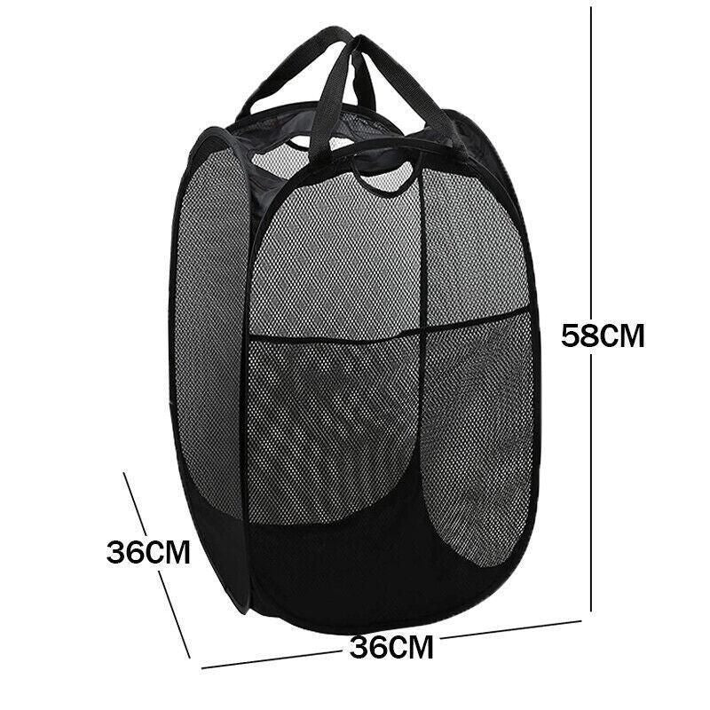 2PCS Foldable Mesh Laundry Hampers with Handles and Pocket for Clothes Storage