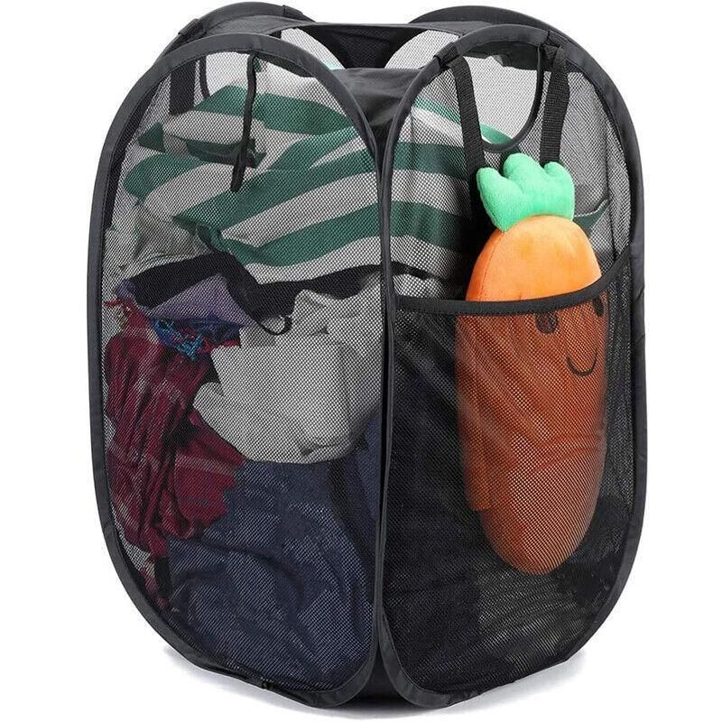 2PCS Foldable Mesh Laundry Hampers with Handles and Pocket for Clothes Storage