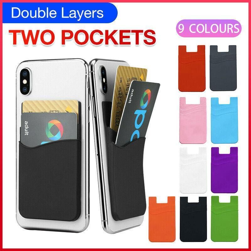 Silicone Phone Card Holder Double Layer Adhesive Wallet with 3M Backing - Pink