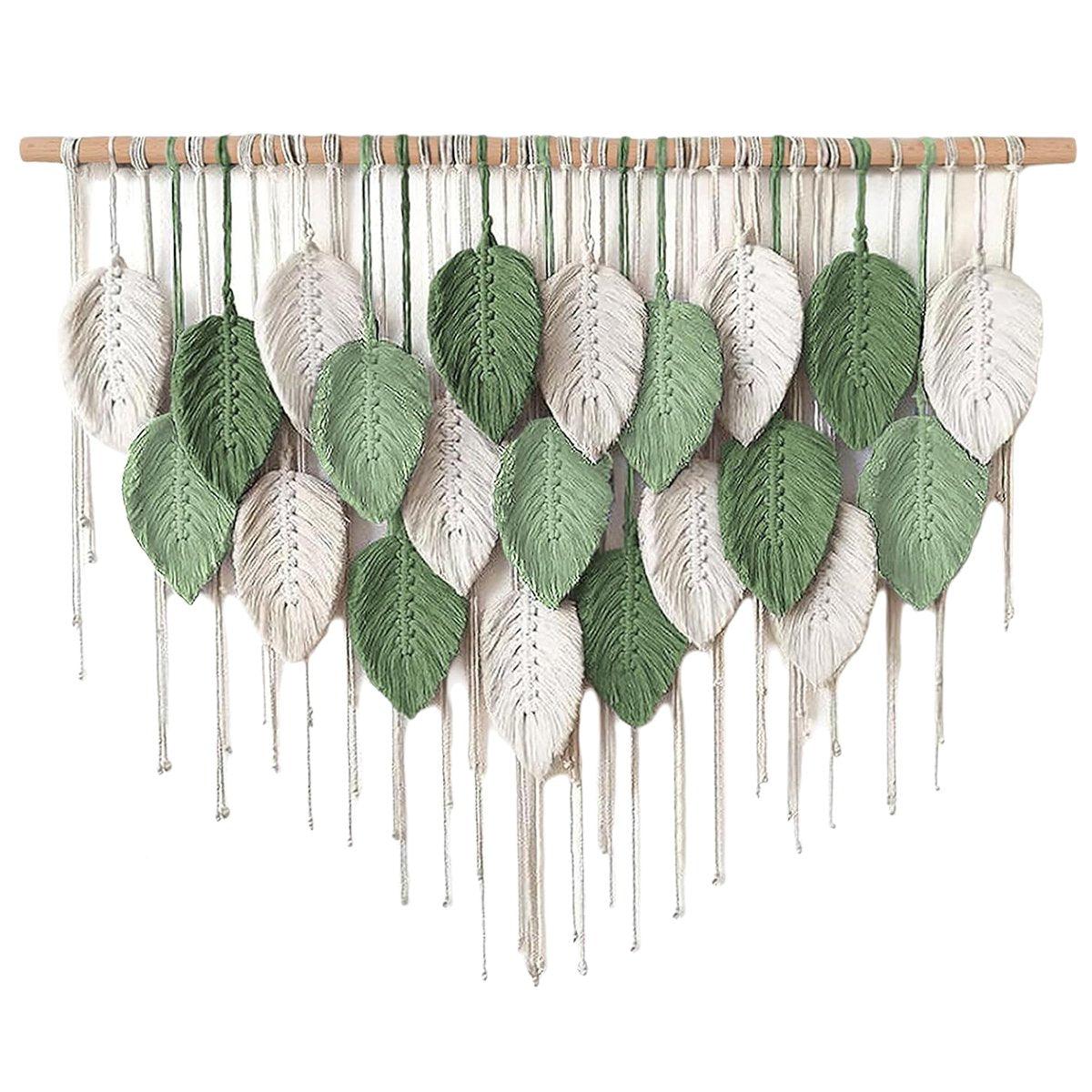 Cotton Rope Woven Leaves Tapestry Wall Hanging for Living Room Bedroom Decor