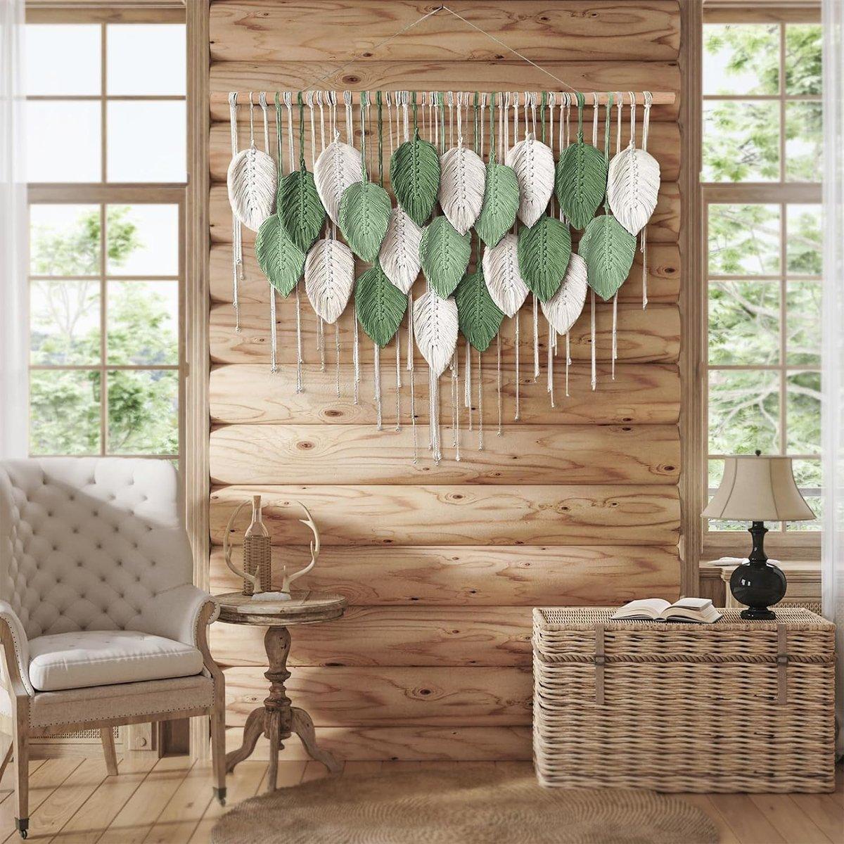 Cotton Rope Woven Leaves Tapestry Wall Hanging for Living Room Bedroom Decor