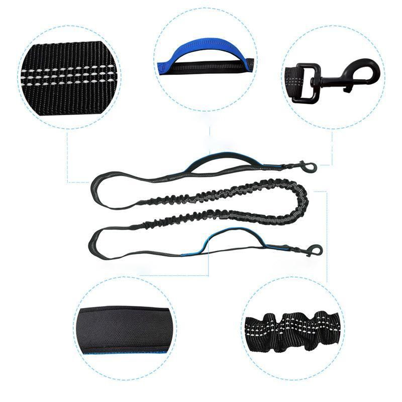 Hands Free Dog Leash Adjustable Lead with Waist Belt Bag for Walking Jogging Running - Black+Grey