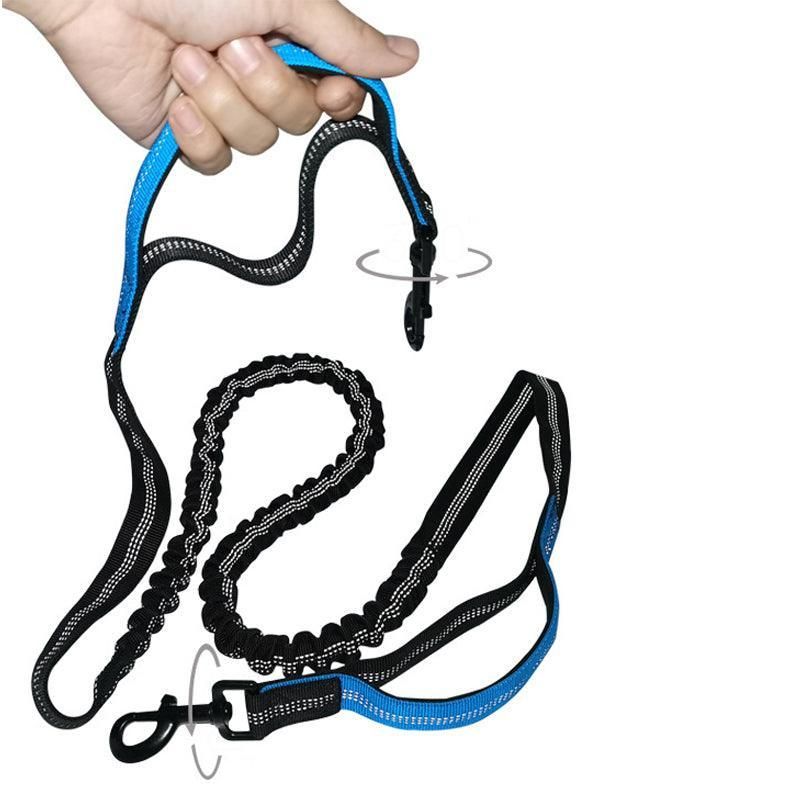 Hands Free Dog Leash Adjustable Lead with Waist Belt Bag for Walking Jogging Running - Black+Grey