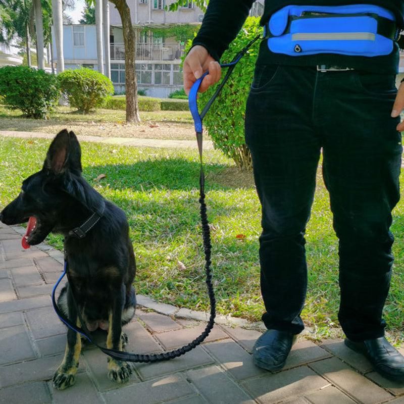 Hands Free Dog Leash Adjustable Lead with Waist Belt Bag for Walking Jogging Running - Black+Grey
