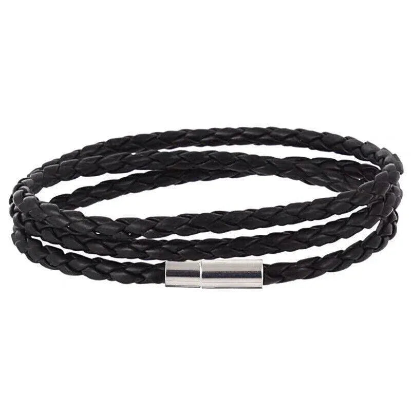 1Pc New Fashion Men Women Three Laps Pu Leather Bracelet Wristband Bangle Punk - Black